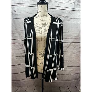 Bellini Women's Plaid Open Front Cardigan Sweater Charcoal White Size M